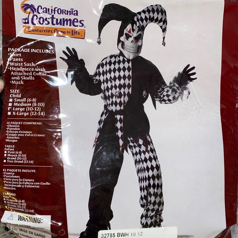Evil Jester black/white halloween Costume Large